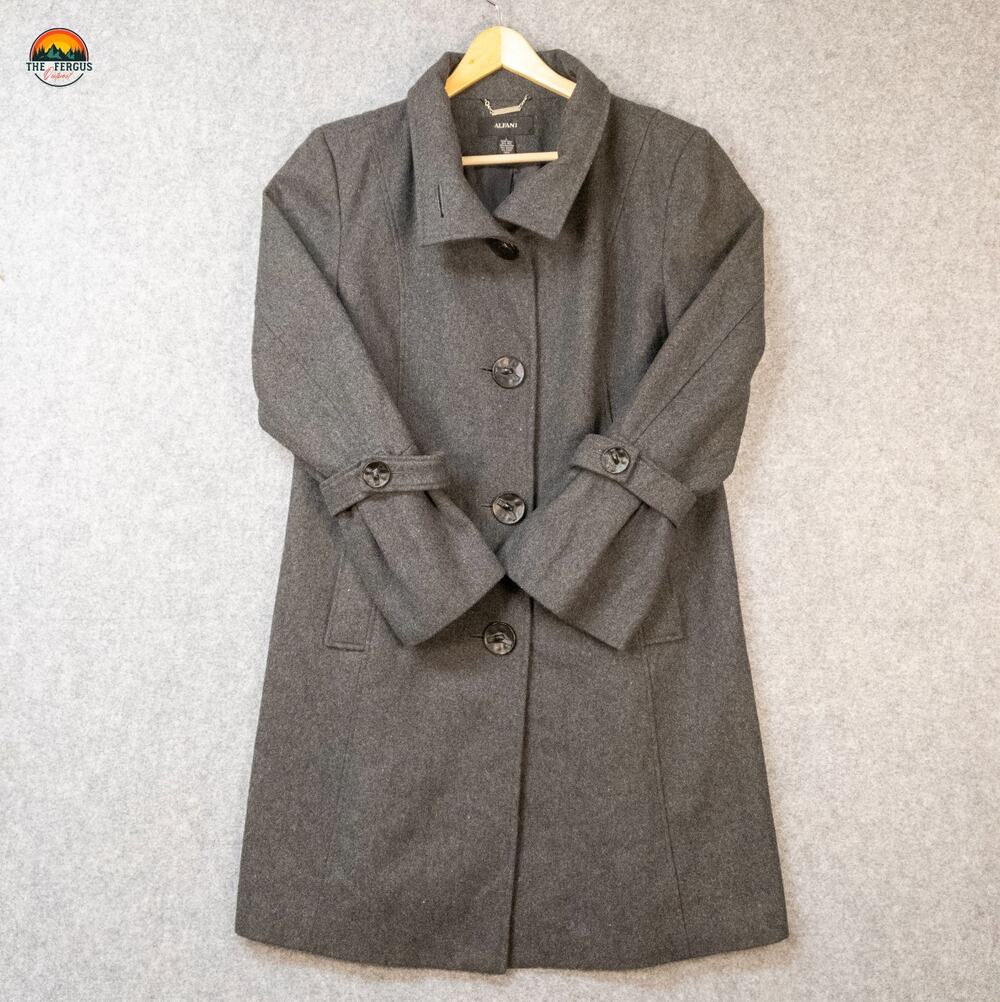 Alfani Wool Pea coat Gray Button-Front Long Sleeve Classic Academia Women's L